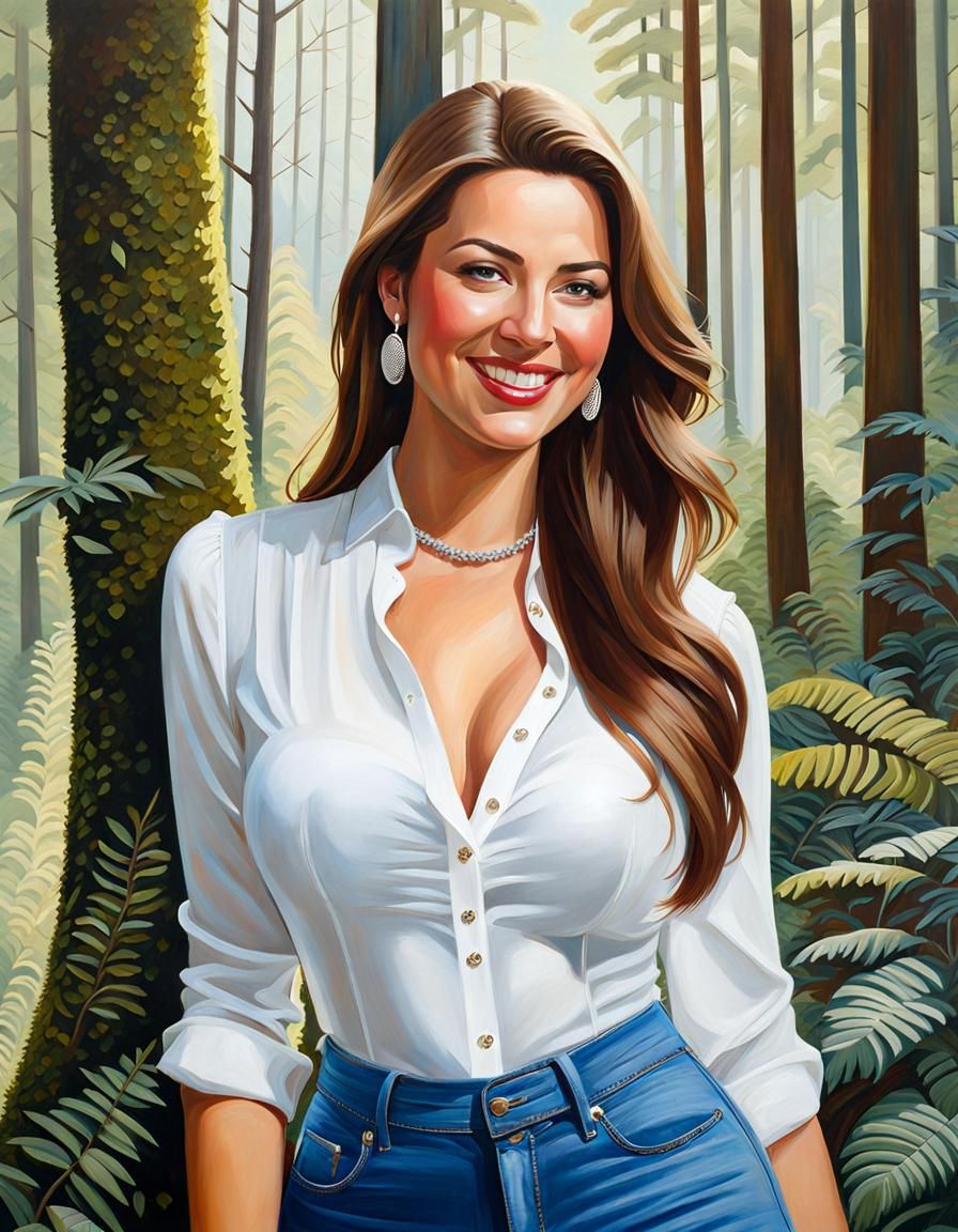 German Woman in Forest, Detailed Oil Painting