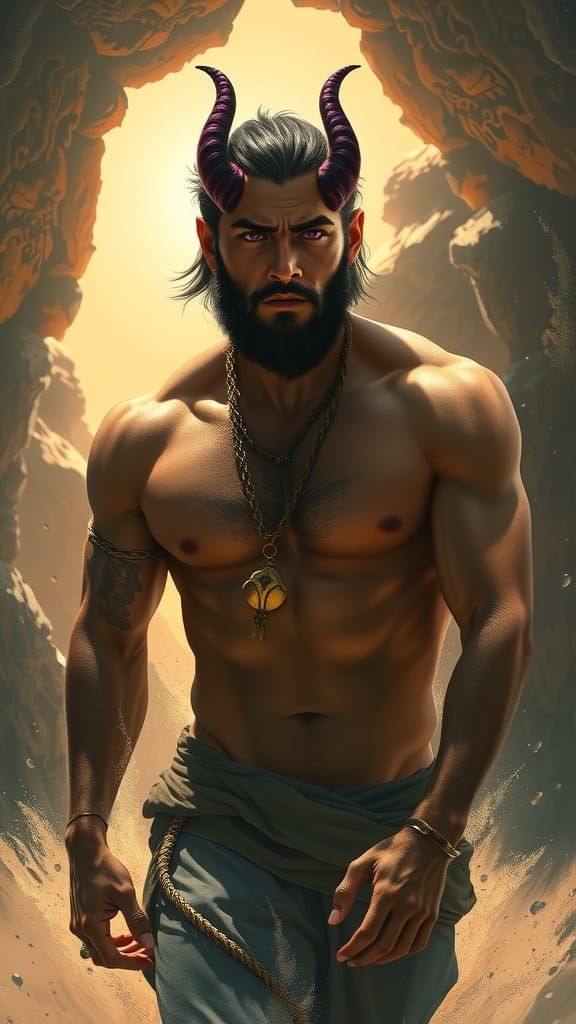 Djinn Emerges from Oasis in Fantasy Illustration