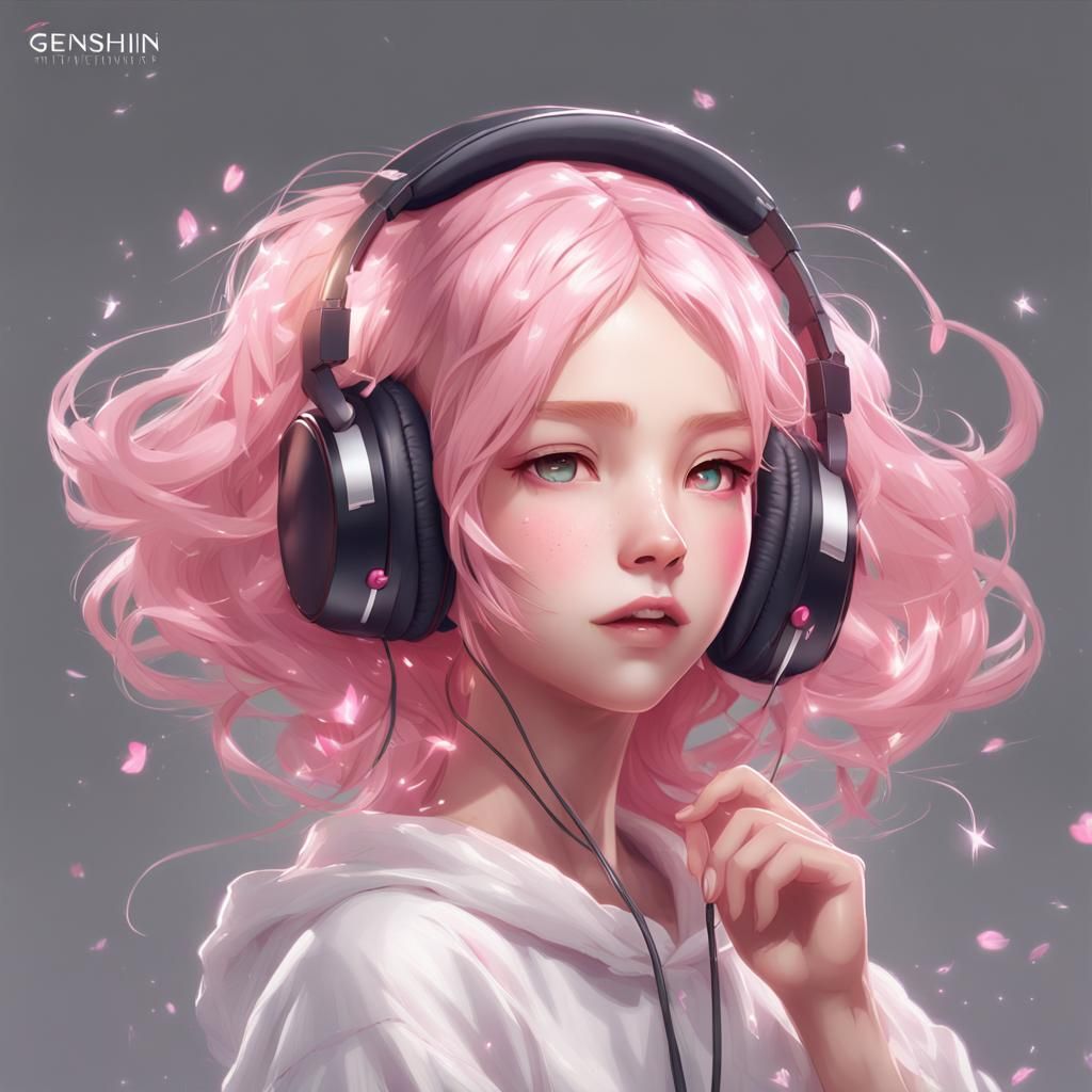 Anime Girl with Headphones in 3D Style
