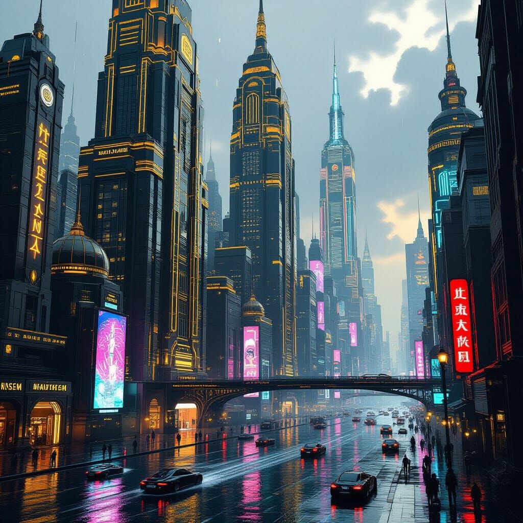 Retro-Futuristic Metropolis in Cyberpunk Style