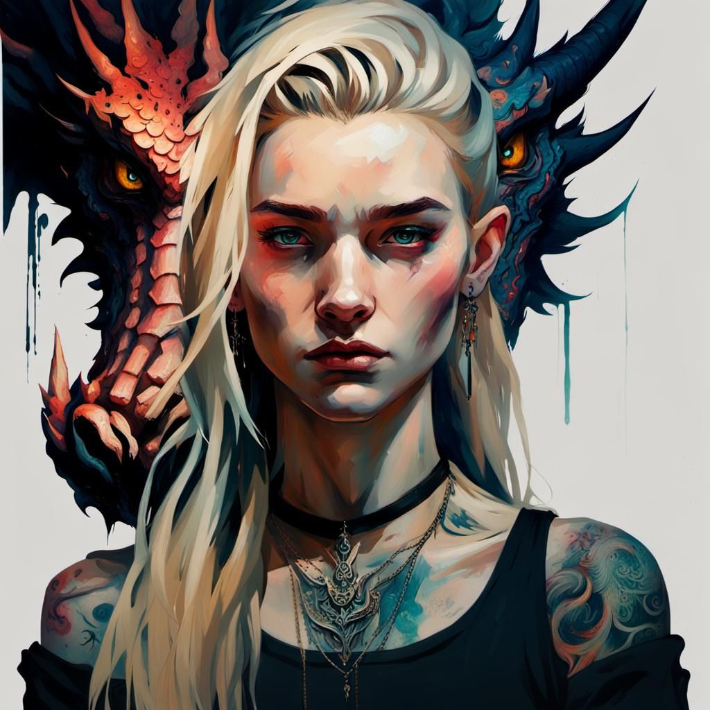 Dragon Tattooed Teenager in Contemporary Art Style