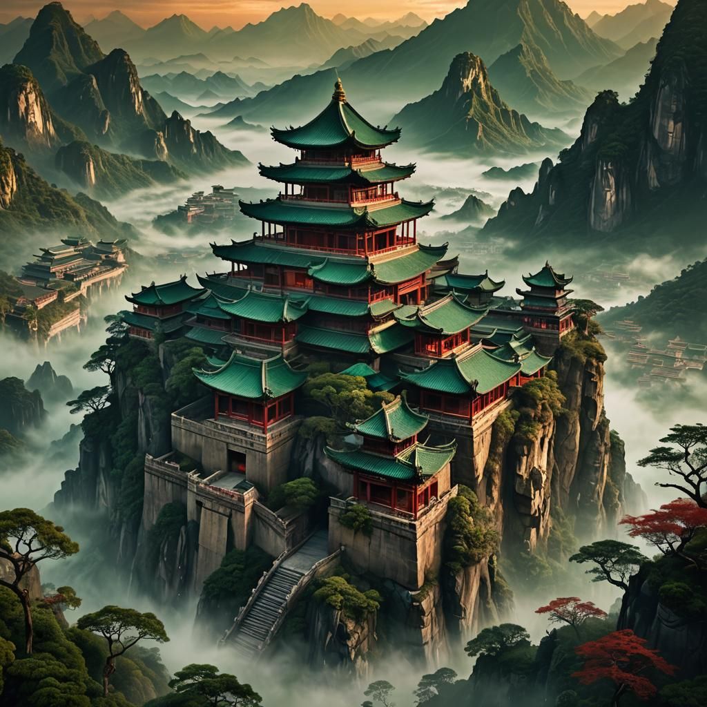 Ancient Chinese Temple Complex in Detailed Matte Painting