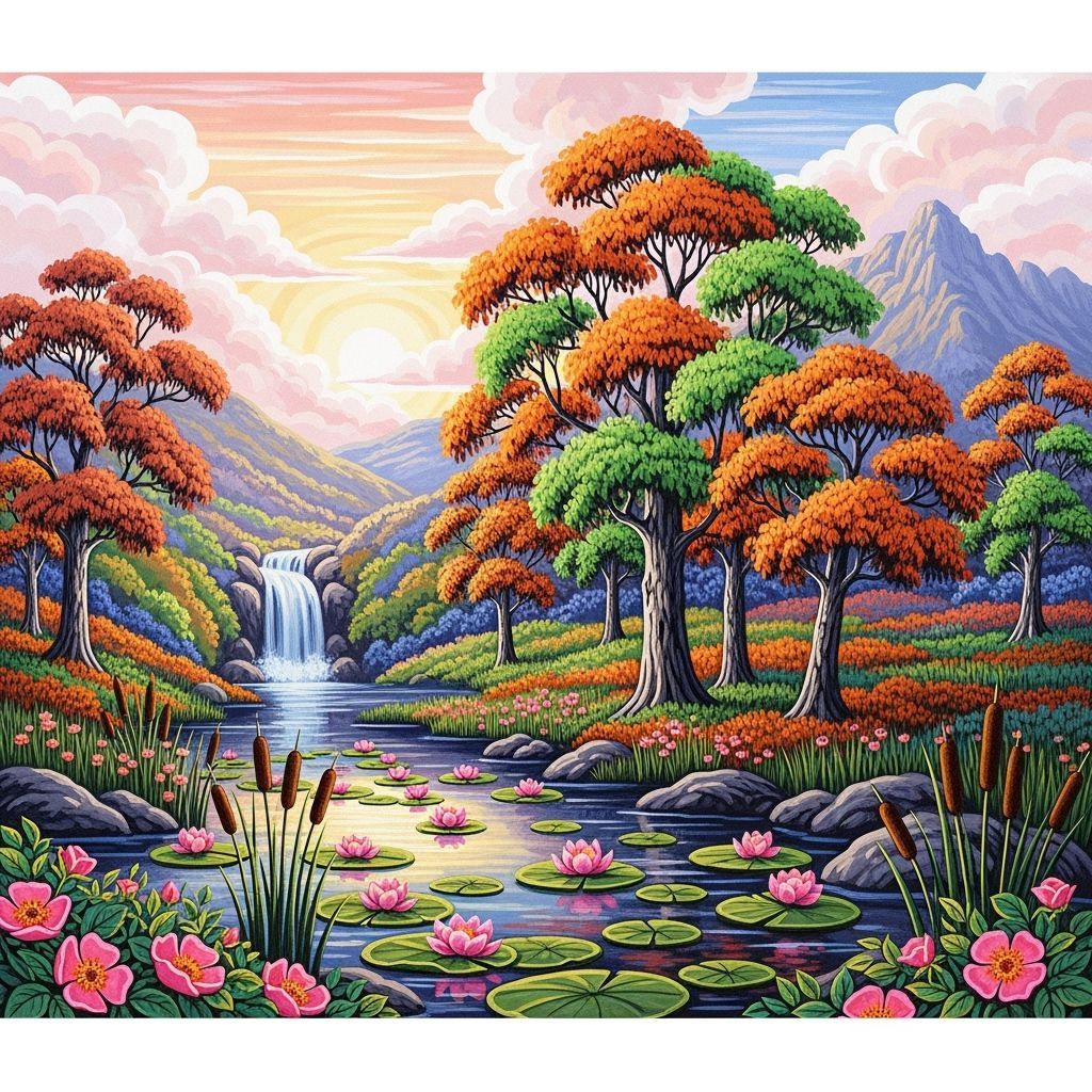 Neon Landscape with Pond in Australian Tonalism Style