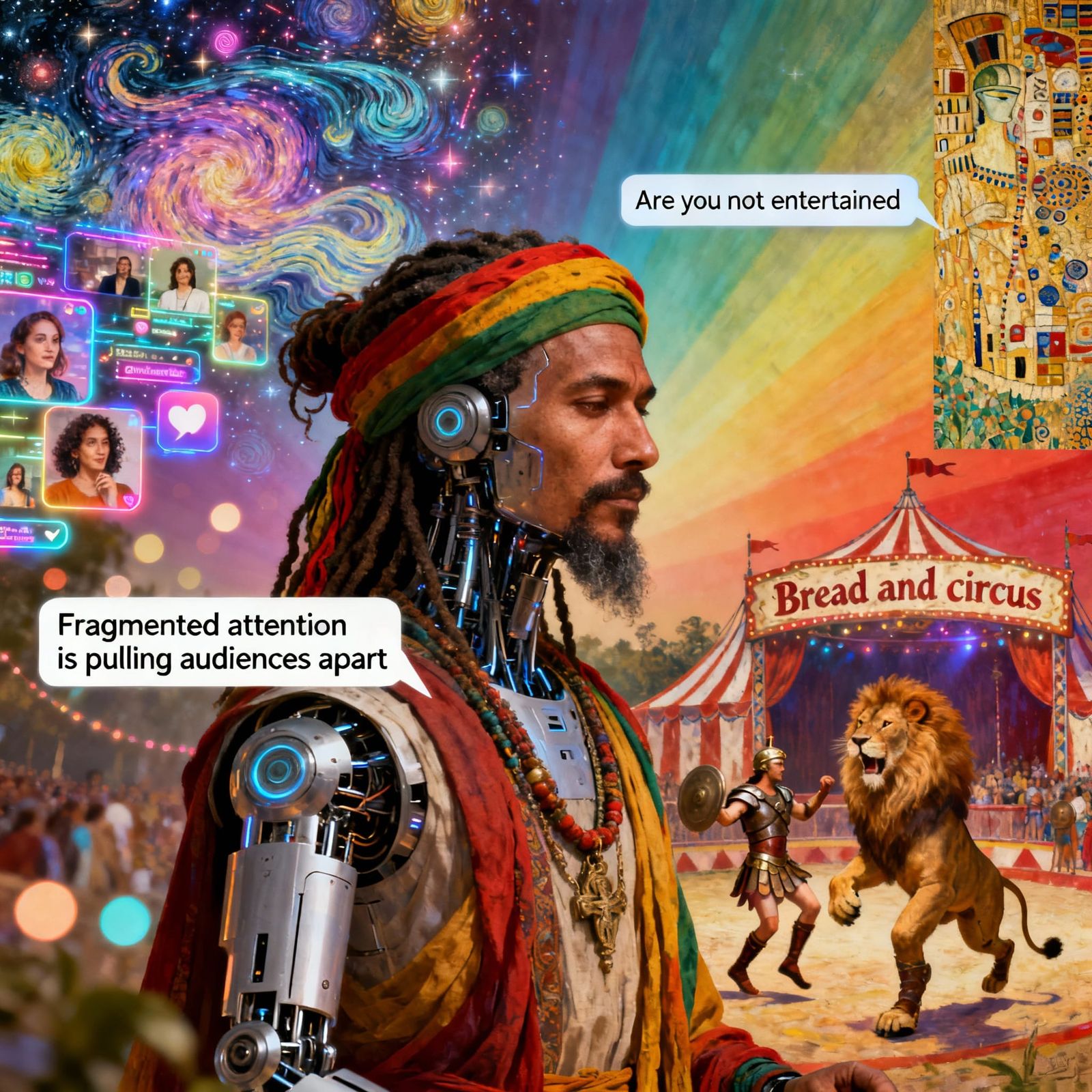 Rastafarian Cyborg Yogi in Chaotic Digital World