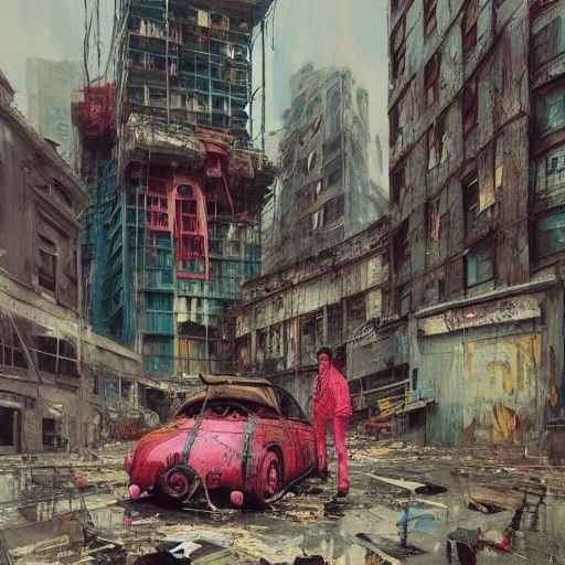 Post-Apocalyptic Punk Rockers in Surreal Street Art Style
