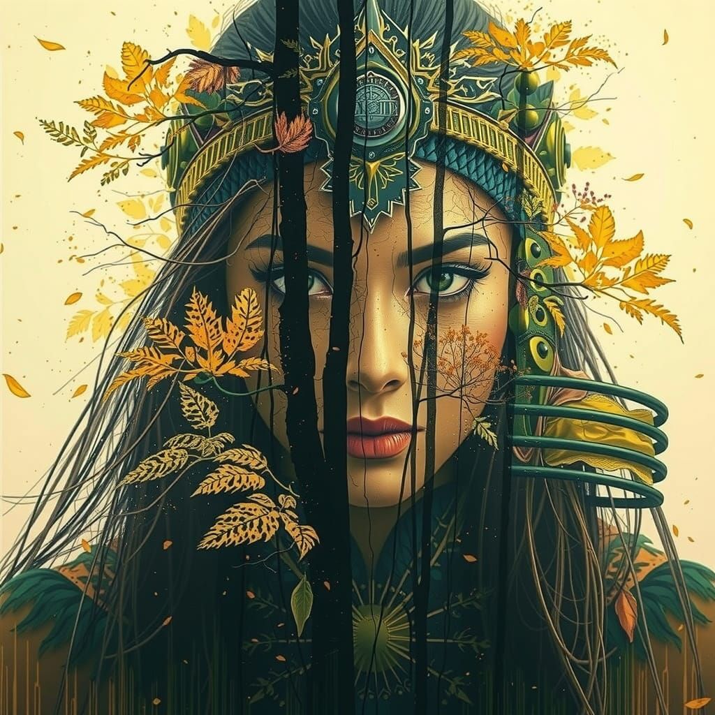 Majestic Shaman Woman in Vibrant Forest