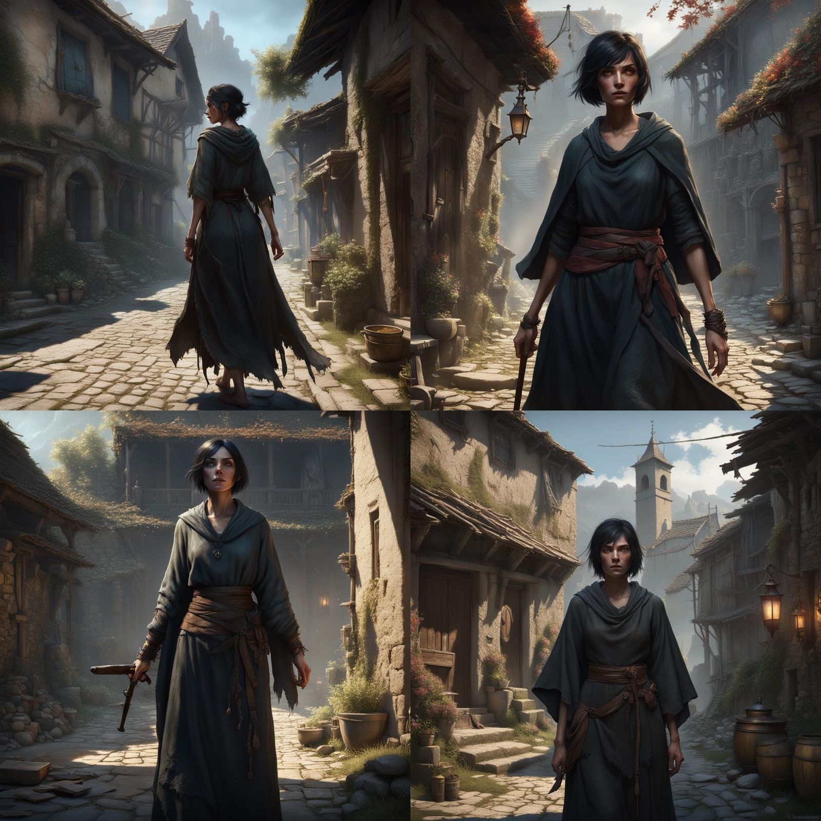 Dark Fantasy Blind Girl with Staff: 8K Art