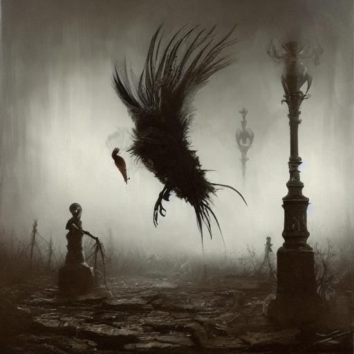 Surreal Chicken Crashing From Ornate Lamp