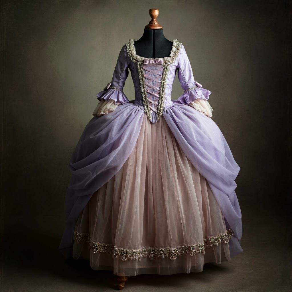 Elegant Baroque Princess Dress on Ornate Dress Form