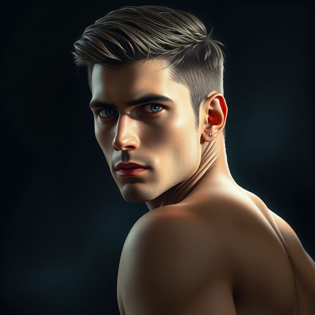 Dramatic Portrait of Handsome Man in Oil Painting Style