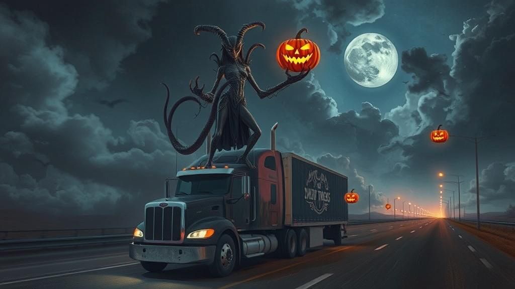 Alien Demon on Truck in Beksiński Style