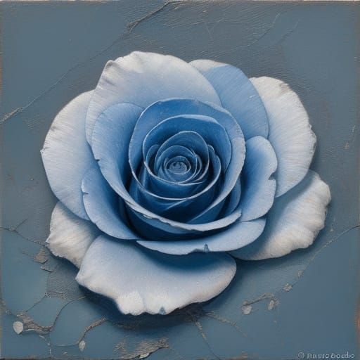 Impressionistic Oil Painting Of A Wilting Blue Rose