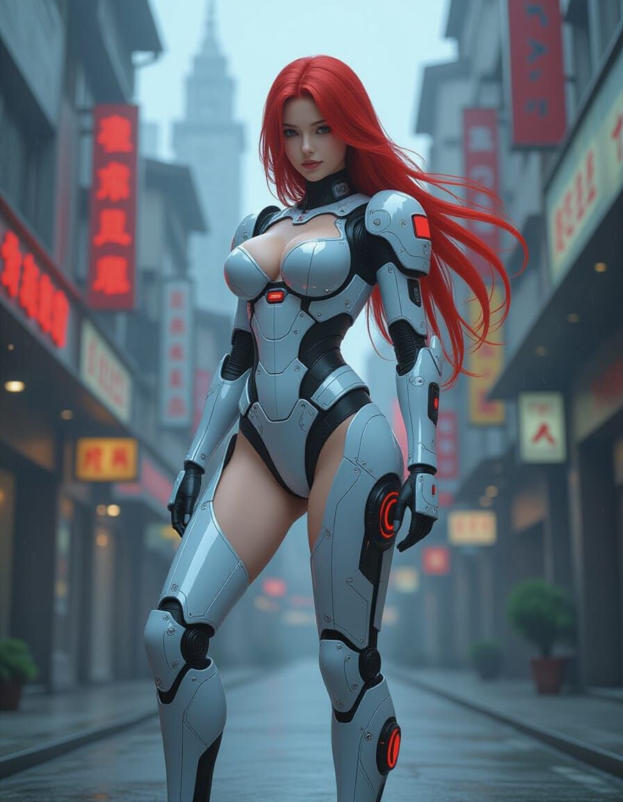 Cyberpunk Red Riding Hood in Retrofuturistic Style