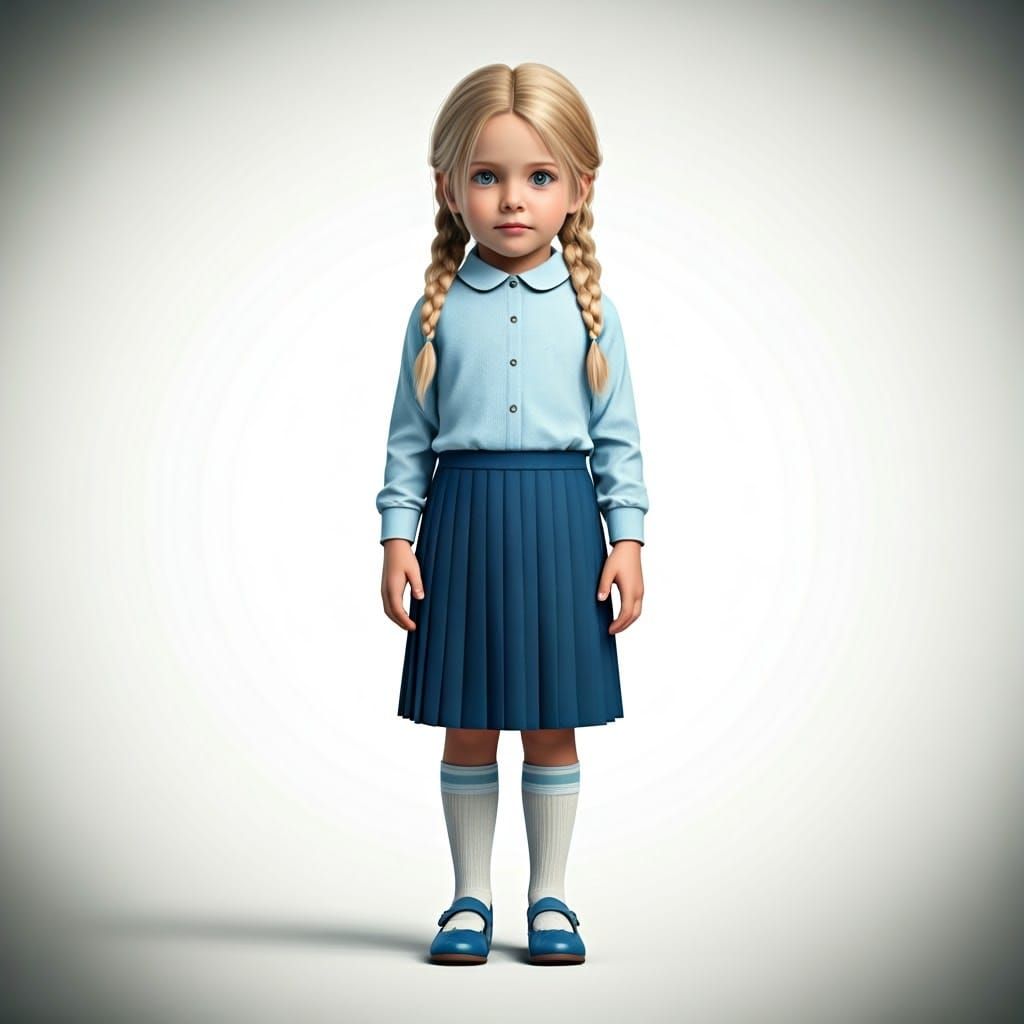 Blonde Girl in Blue Outfit, Pixar-Style 3D Art