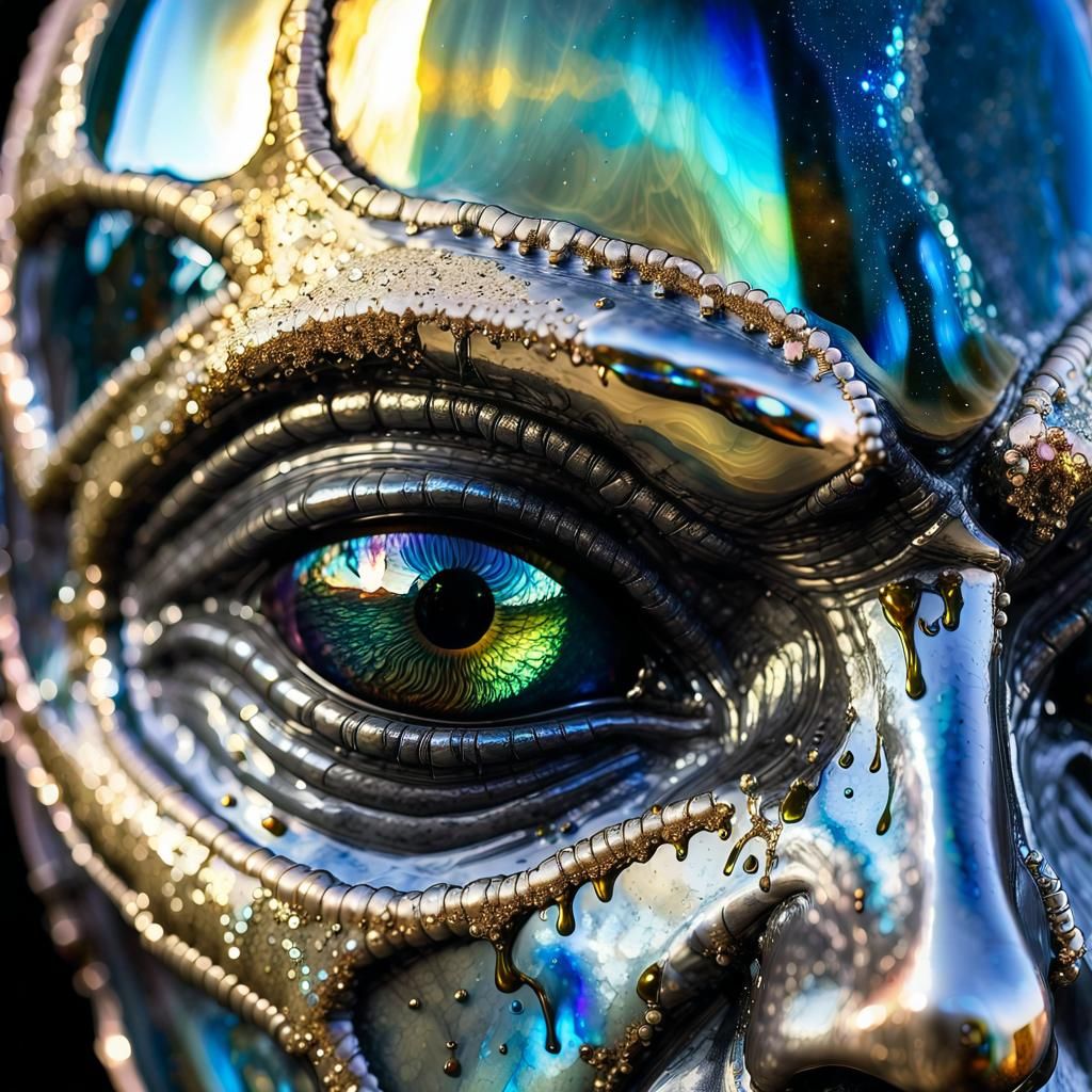 Labradorite Alien Astronaut Head in HDR