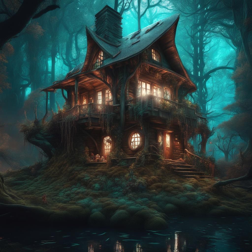 Bioluminescent Cabin in Fantasycore Style