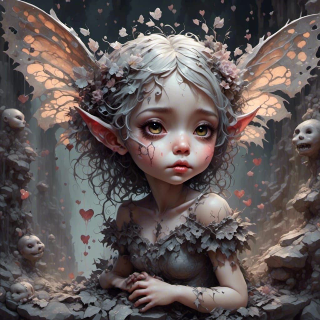Adorable Chibi Gargoyle Fairy in Ethereal Style