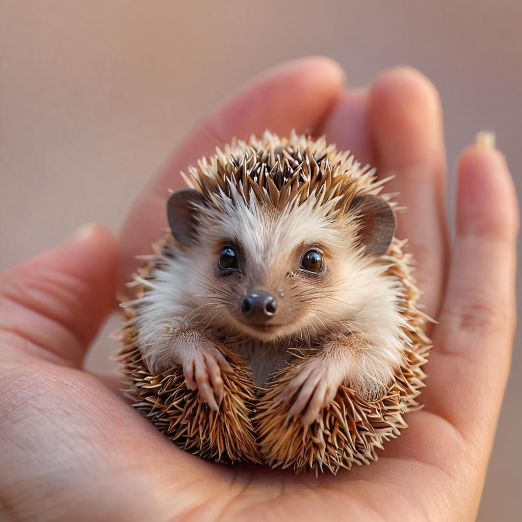 Pastel Baby Hedgehog Portrait in Hand