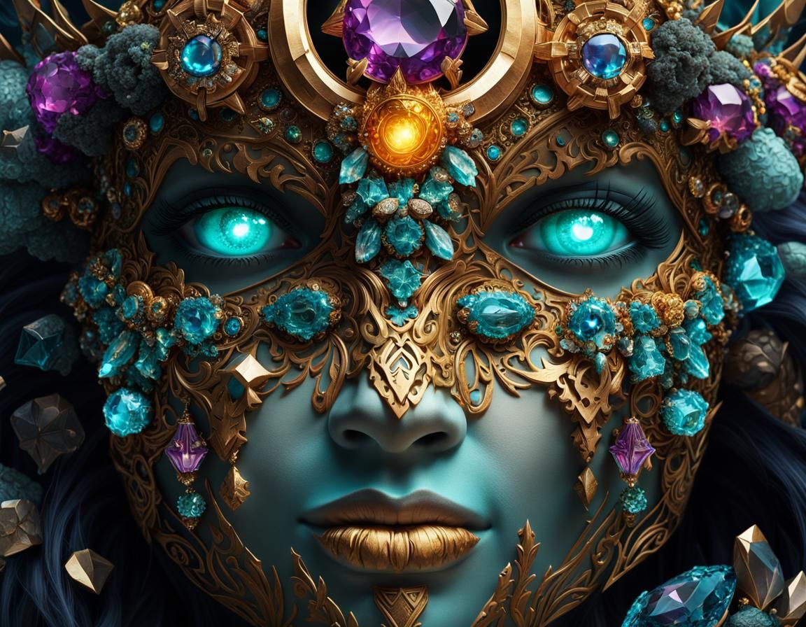 Earth Elemental Portrait with Crystals and Gemstones