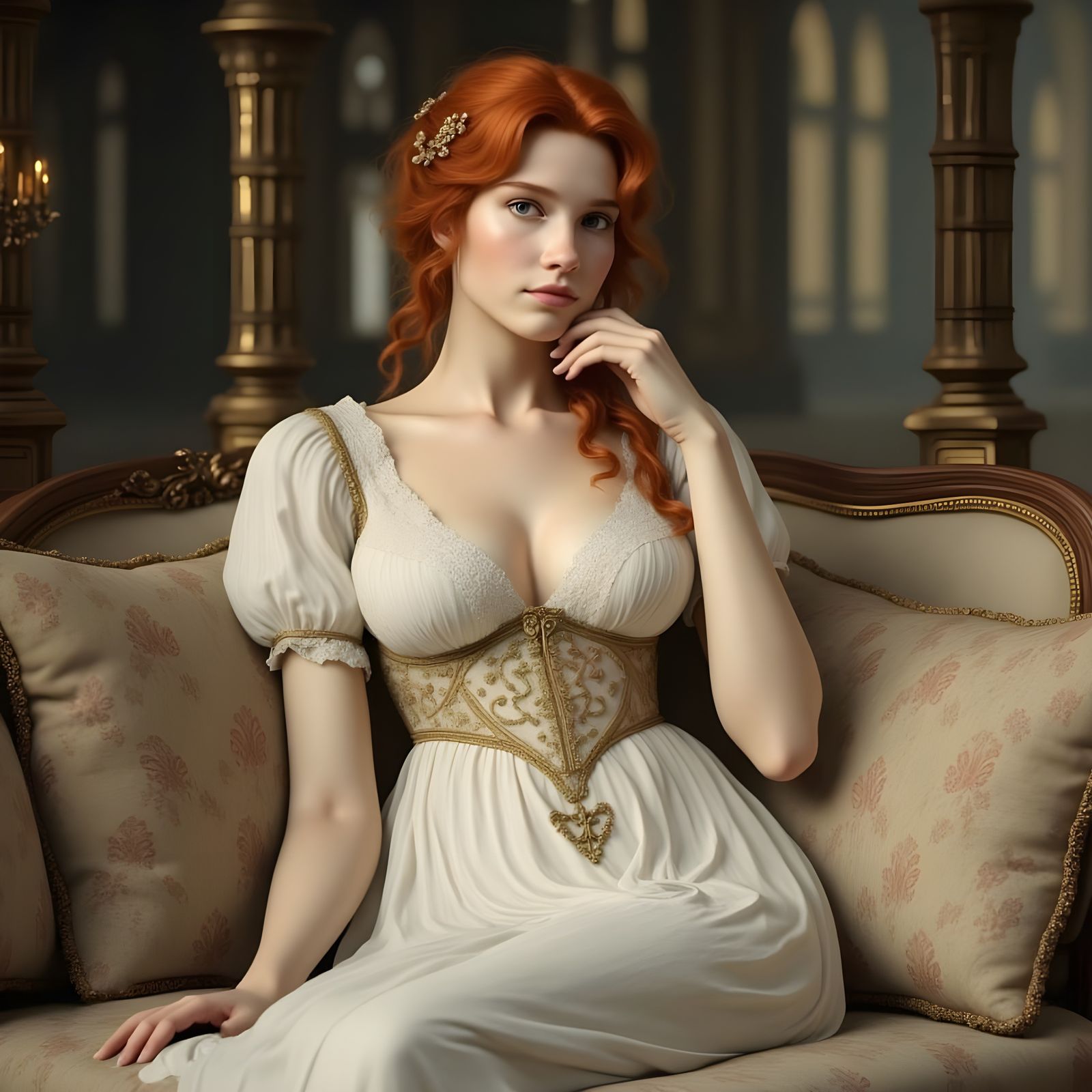 Regency Beauty: Red-Haired Girl on a Day Bed
