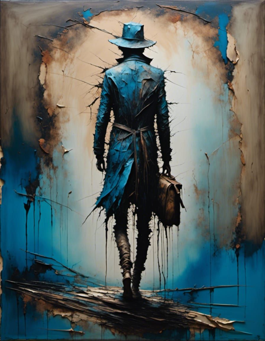 Melancholic Figure in Moonlit Surrealist Landscape