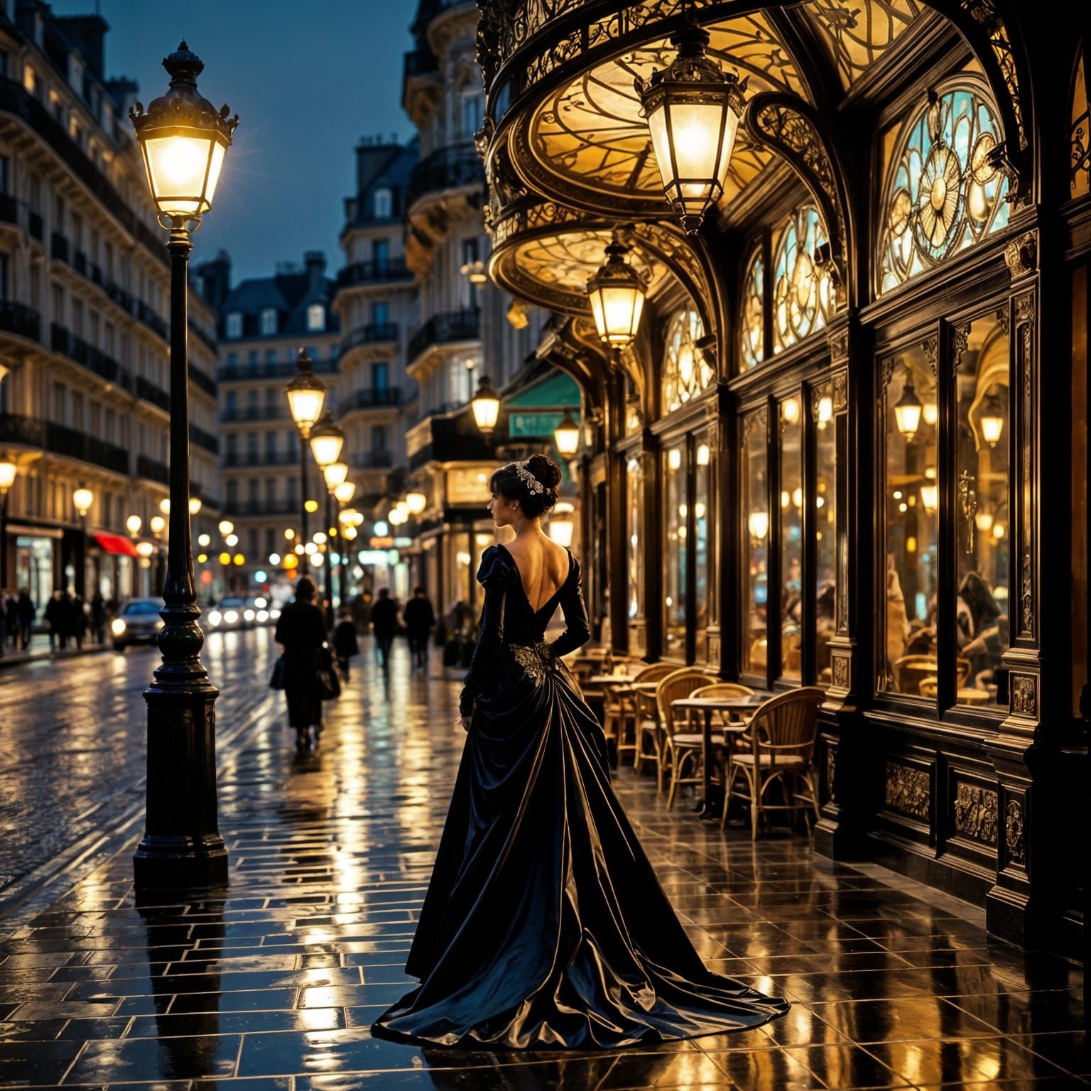 Art Nouveau Paris: Elegant Woman in 1905 Gown