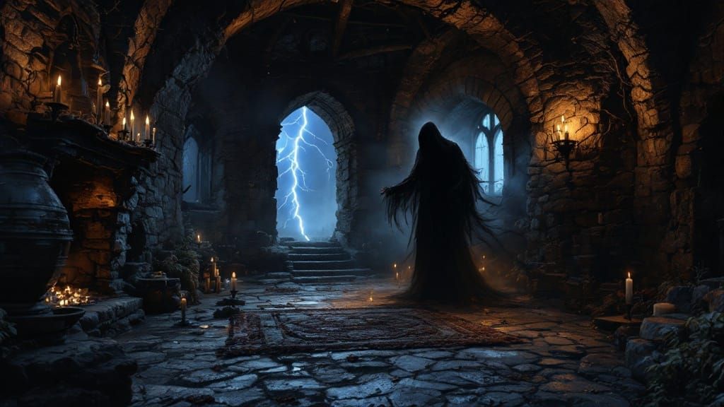 Dark Spirit Amidst Flickering Candlelight