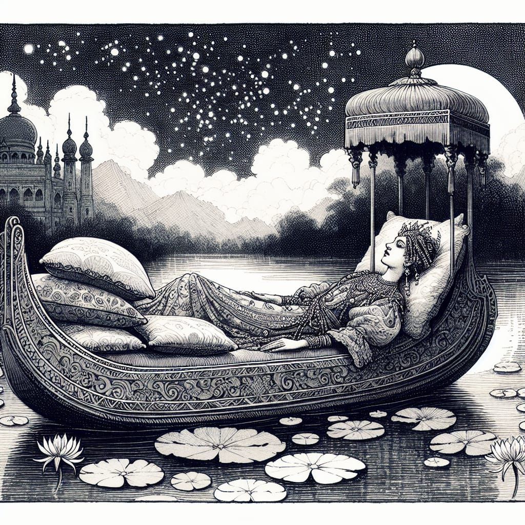 Bejeweled Queen in Art Nouveau Style on Royal Boat