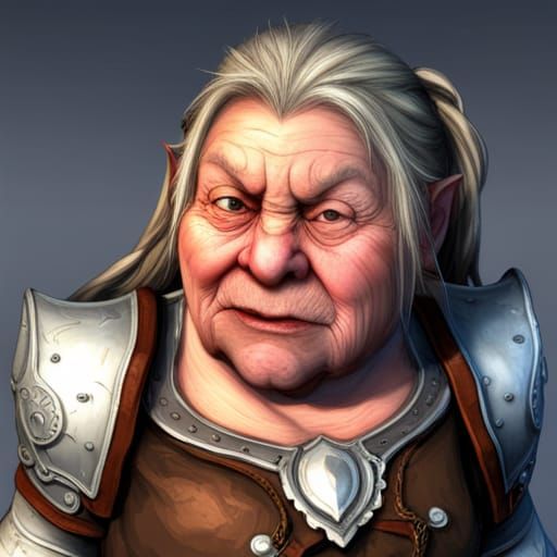 Kind Old Dwarven Woman with Detailed Skin
