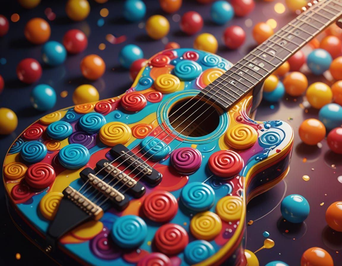 Lollipop Guitar in Hyperrealistic Oil Painting