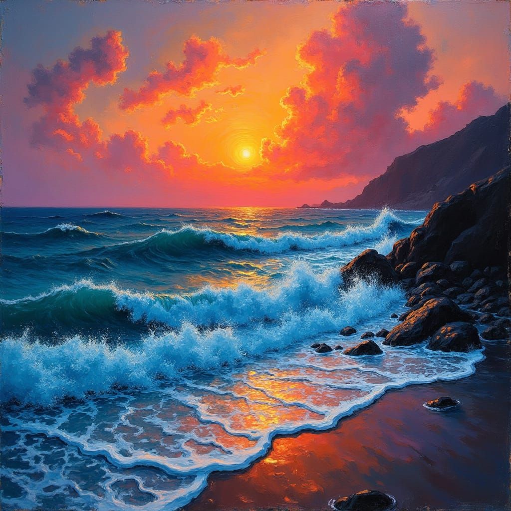 Turbulent Sunset Seascape in Expressionist Style