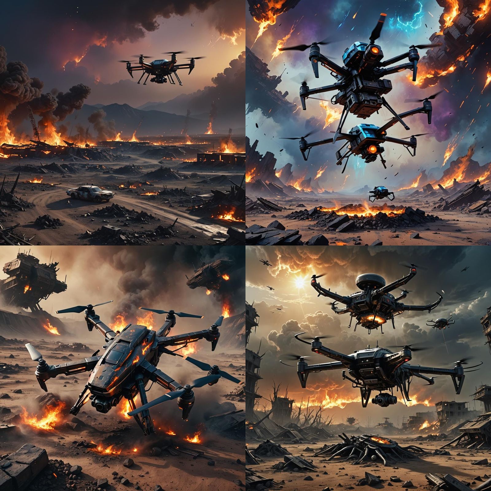 Barren Wasteland Border at Night with Hovering Drone