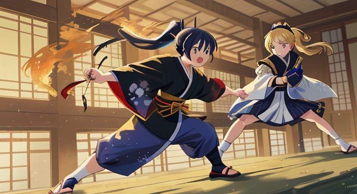 Samurai Knee Strike in Impressionist Anime Style