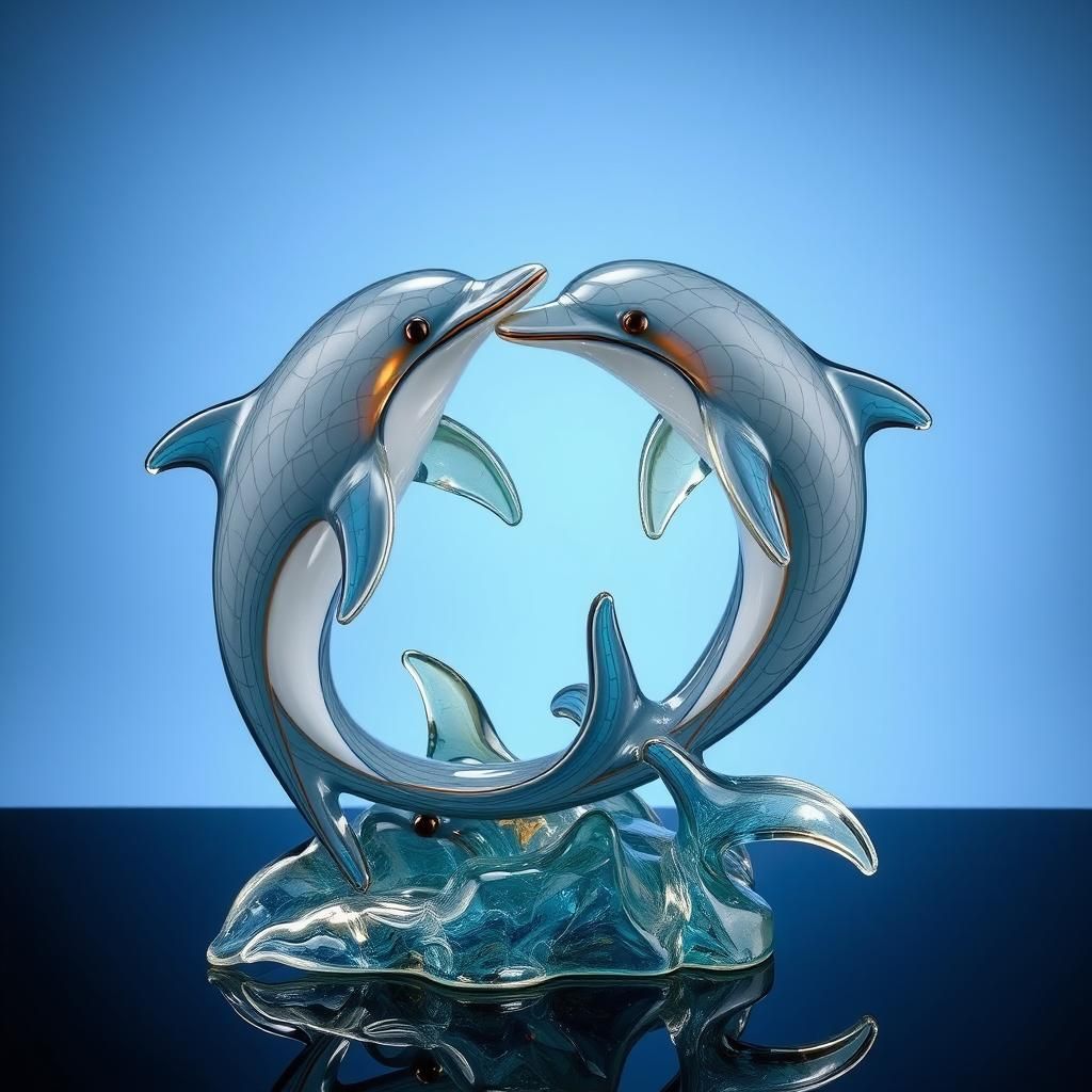 Enameled Glass Dolphins in Complex Composition
