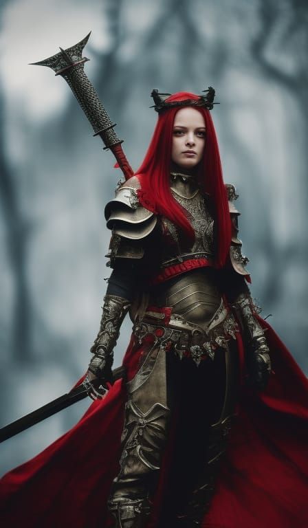 Medieval Fantasy Warrior Princess in Red Armor