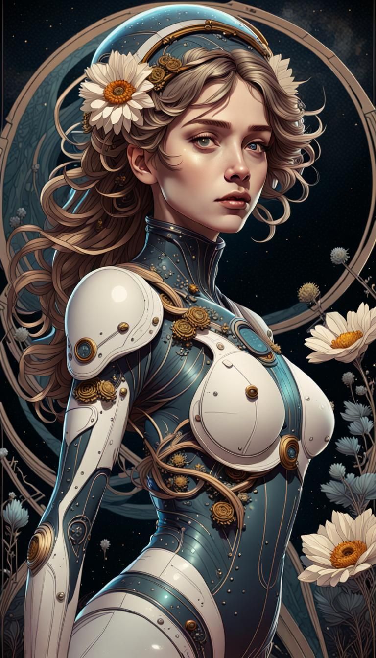 Futuristic Astronaut with Venus in Art Nouveau Style