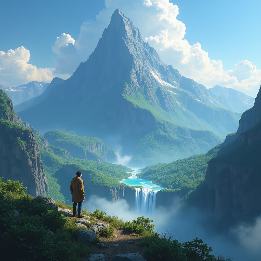 Surreal Mountain Landscape in Matte Painting Style
