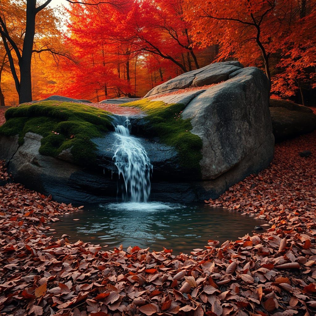 Photorealistic Autumn Sunset Over Crystal Pool