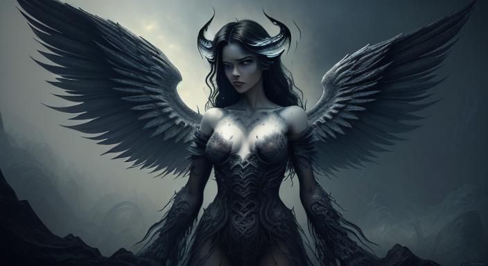 man, male angel with black angel wings, angel of death, hell...