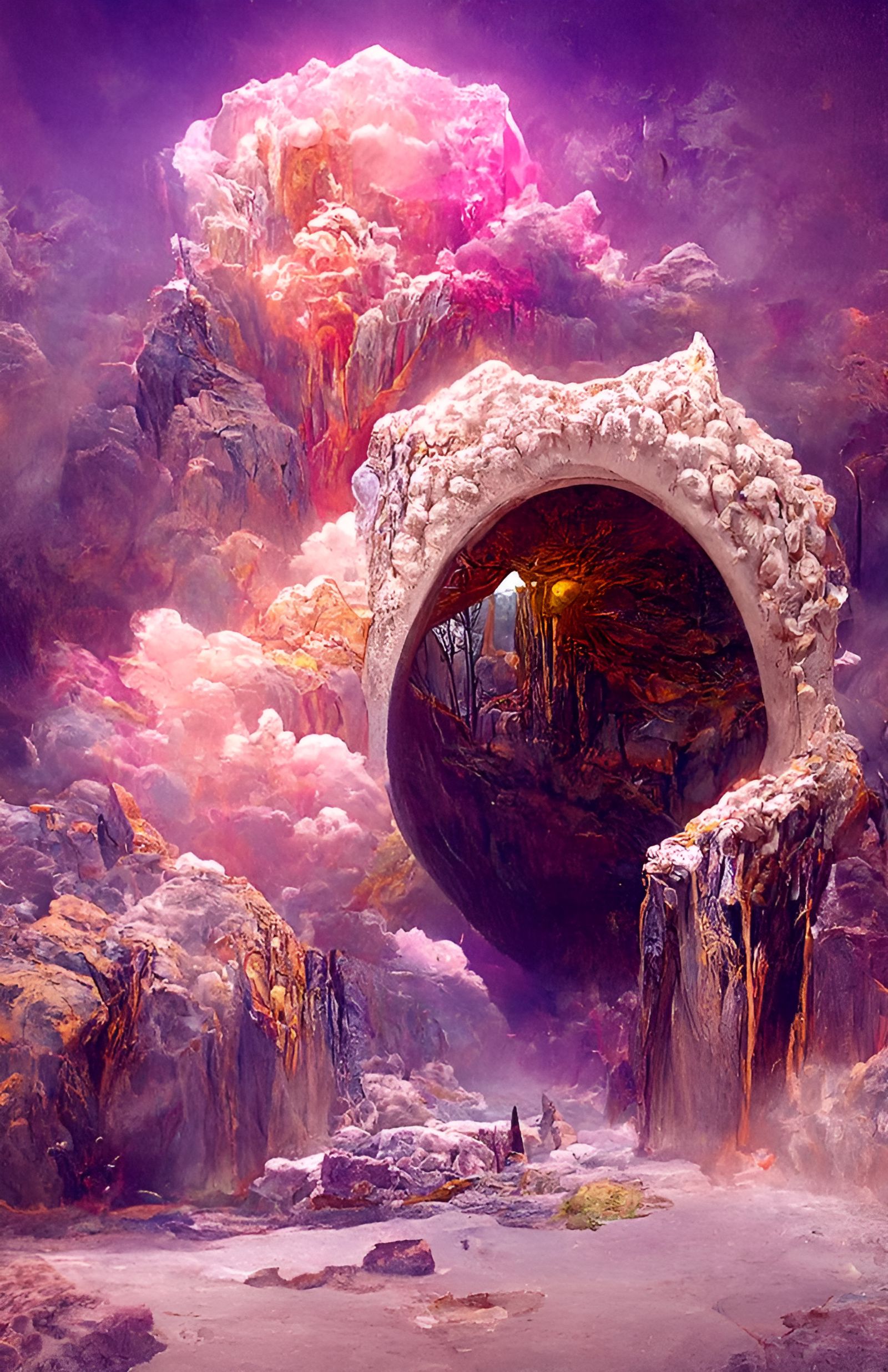 Mystical Geode Portal to Alien Garden: Digital Art