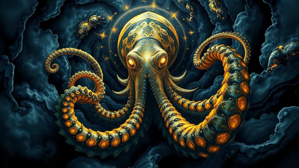 Ethereal Kraken in Surreal Vortex Art
