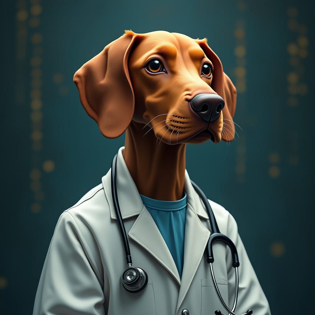 Vizsla Doctor in Surreal Surgical Suit