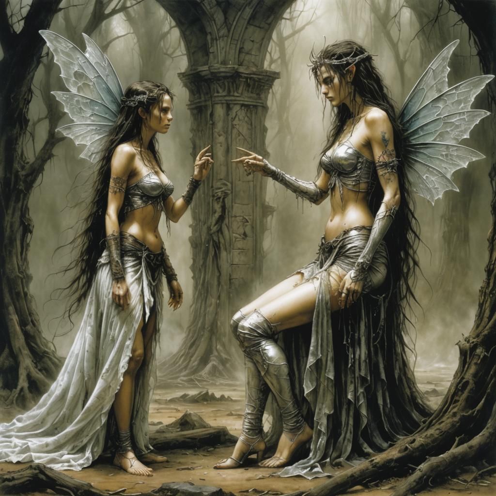 Nymph Meeting Human, in Fantasy Style