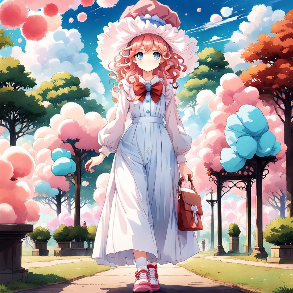Anime Style Girl with Cotton Candy Bonnet