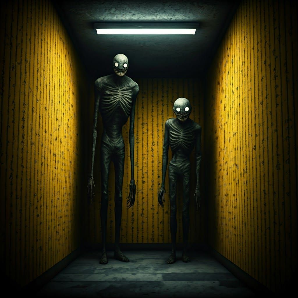 Dark Liminal Backrooms in Gritty Sepia VHS Style