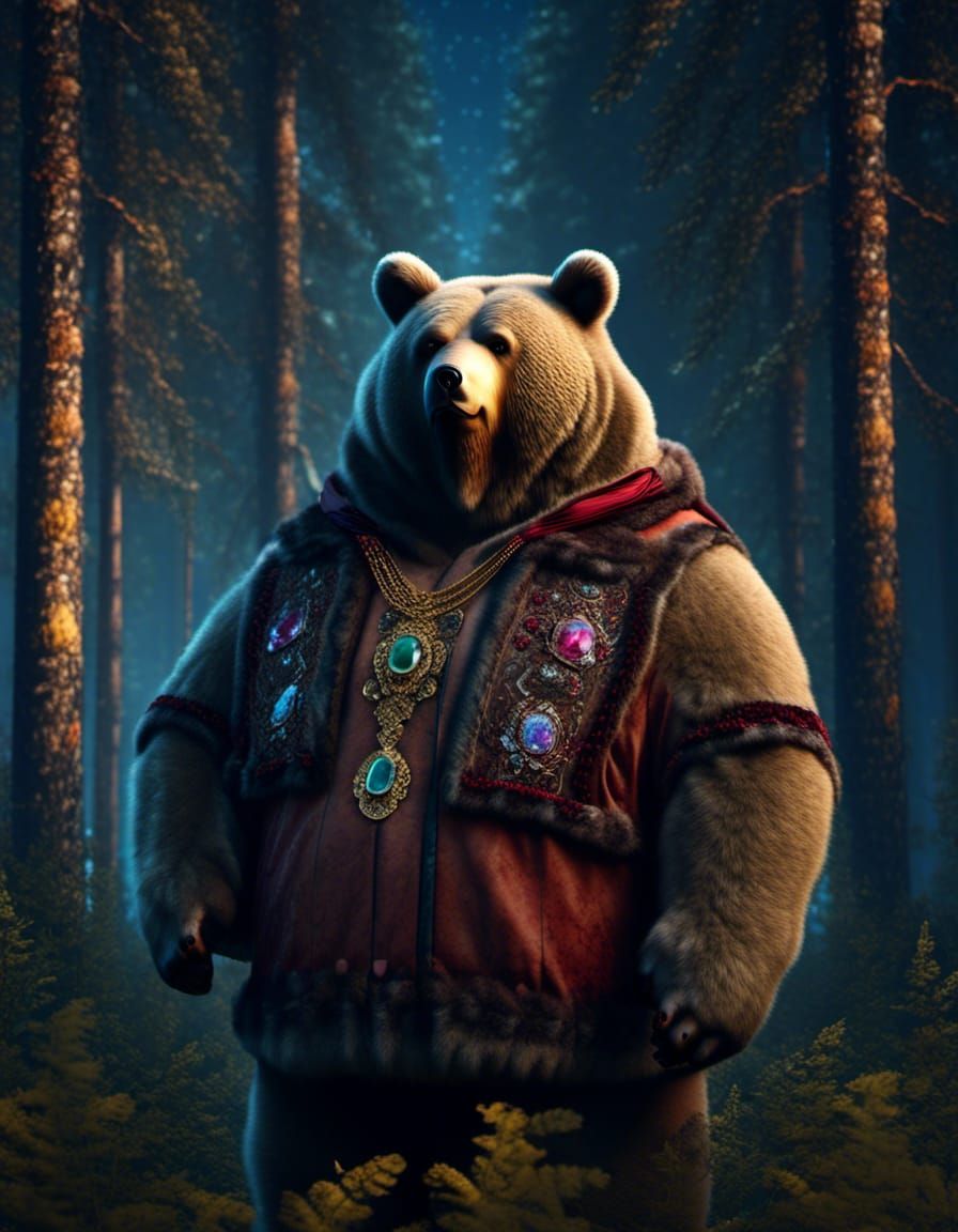 Close-Up Portrait: Bear in Designer Clothing