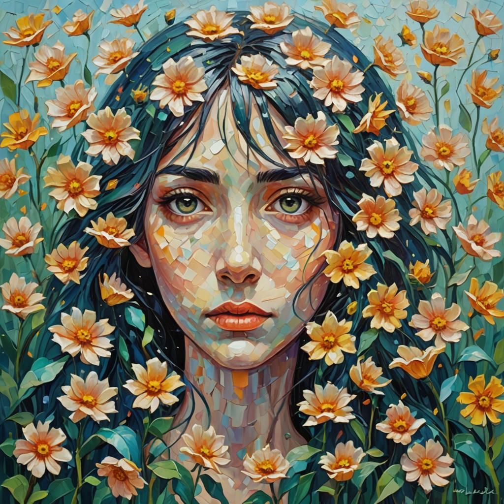 Expressive Oil Painting of Flower in Darkness