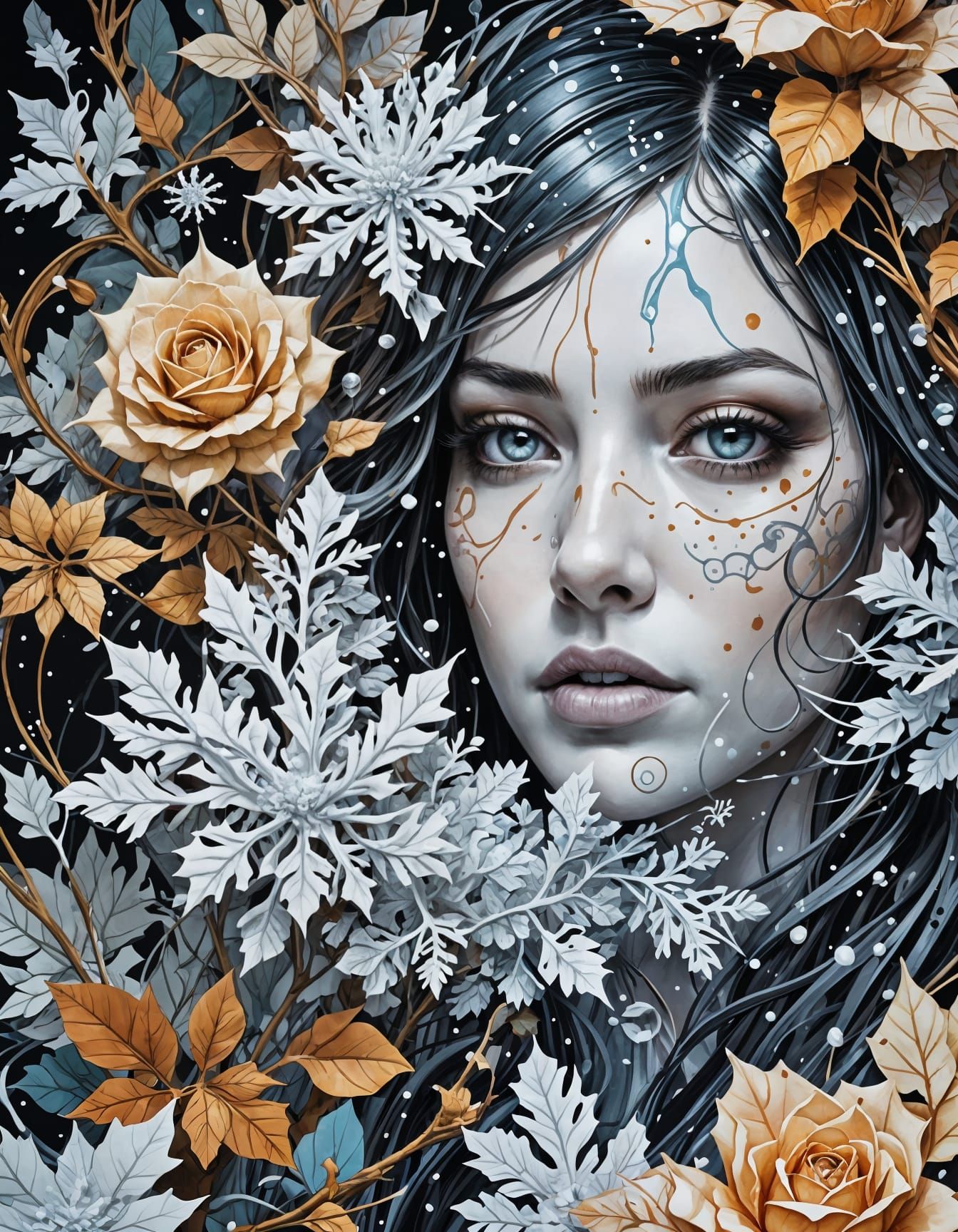 Icy Steampunk Figure in Fluid Gouache Illustration