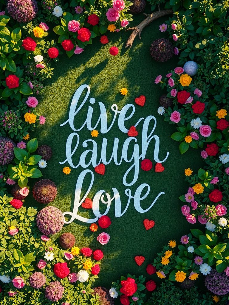 Floral Calligraphy Art: Live, Laugh, Love in Park