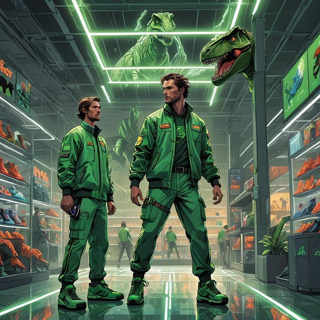 Futuristic Basketball Shoe Store in Comic Book Style